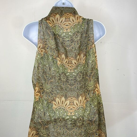 Accents by Lavello Convertible chiffon light weight Green and Tan Patterned Vest - Picture 10 of 15